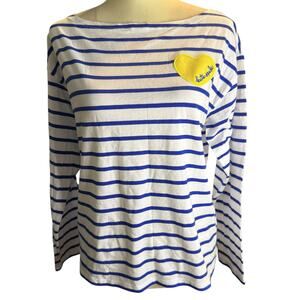 Kate Spade Harbor Stripe Tee, Boatneck Yello Spade Logo, Women's Size Small